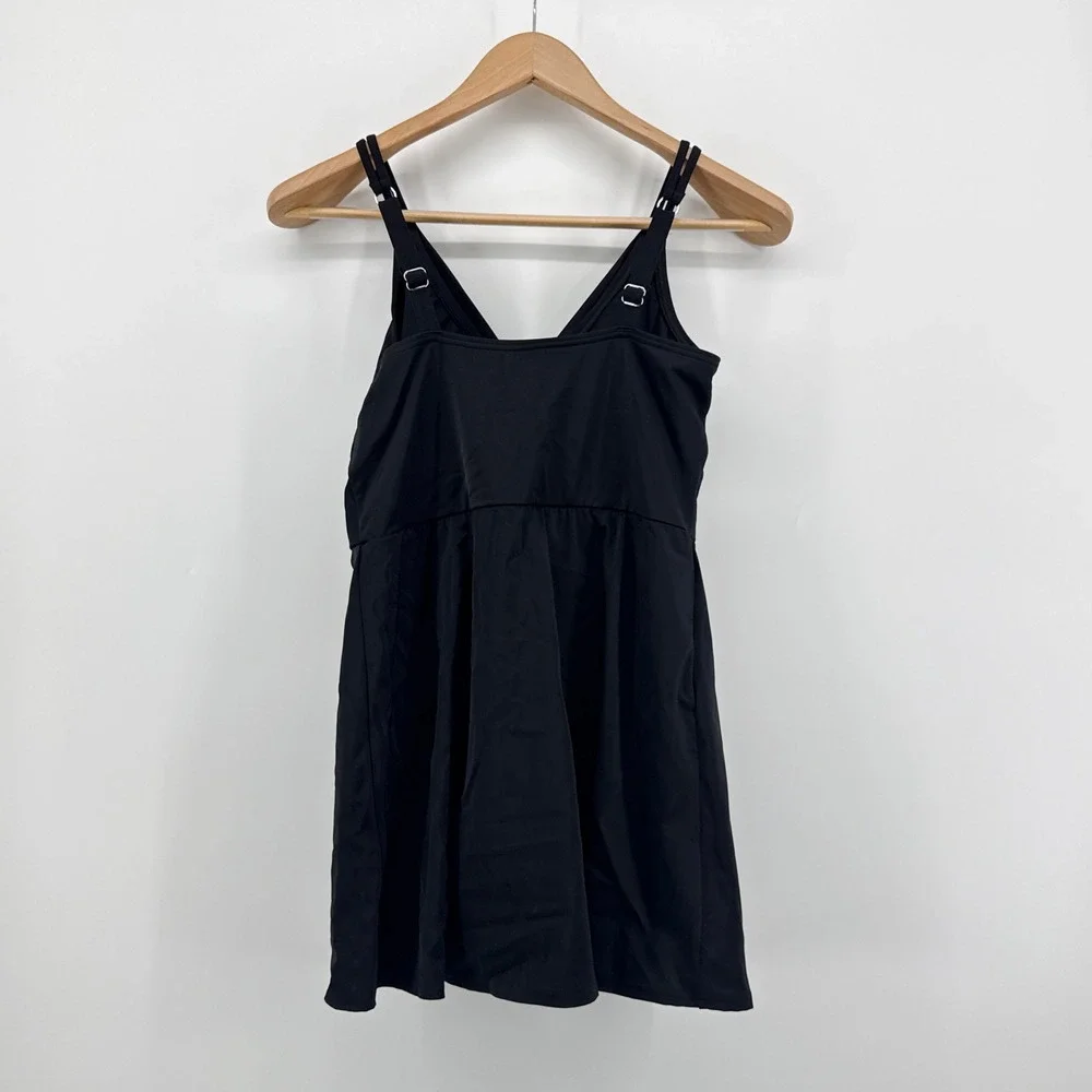Lands' End Women's Black Surplice‎ Wrap Swim Dress Tummy Control Swimsuit 6-8 S